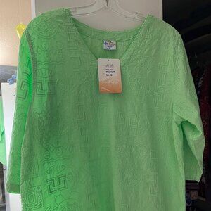 Sea Breeze of California green 3/4 sleeve cotton top
